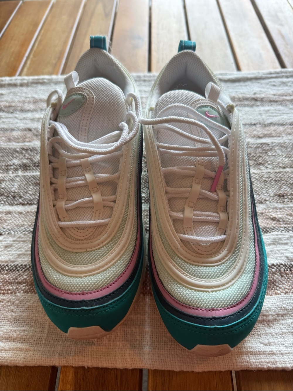 Nike Girls' White Sneakers with Teal & Pink Trim